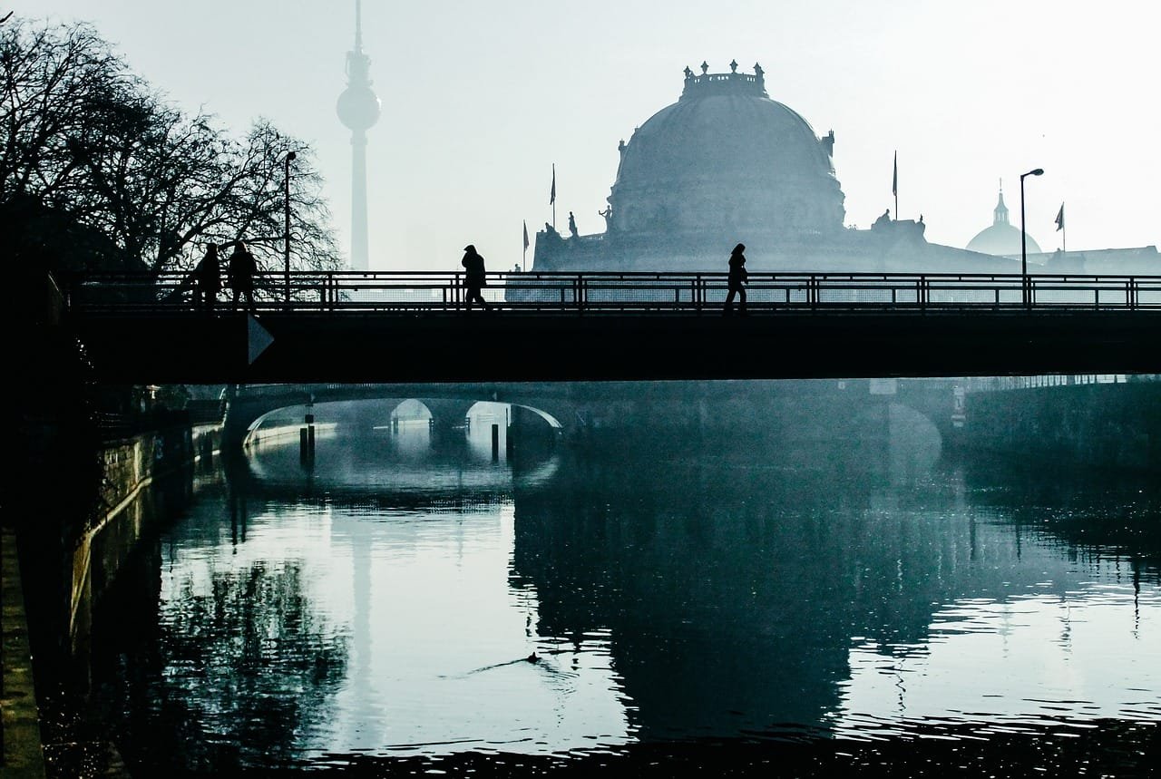 city, berlin, haze, people, bridge, flow, silhouette, fog, morning mood, berlin, berlin, berlin, berlin, berlin