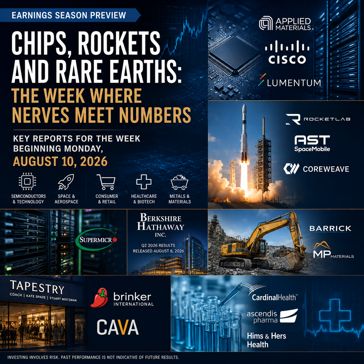 Earnings Season preview for the week beginning August 10, 2026, covering AI infrastructure, technology, aerospace, healthcare and industrial companies.