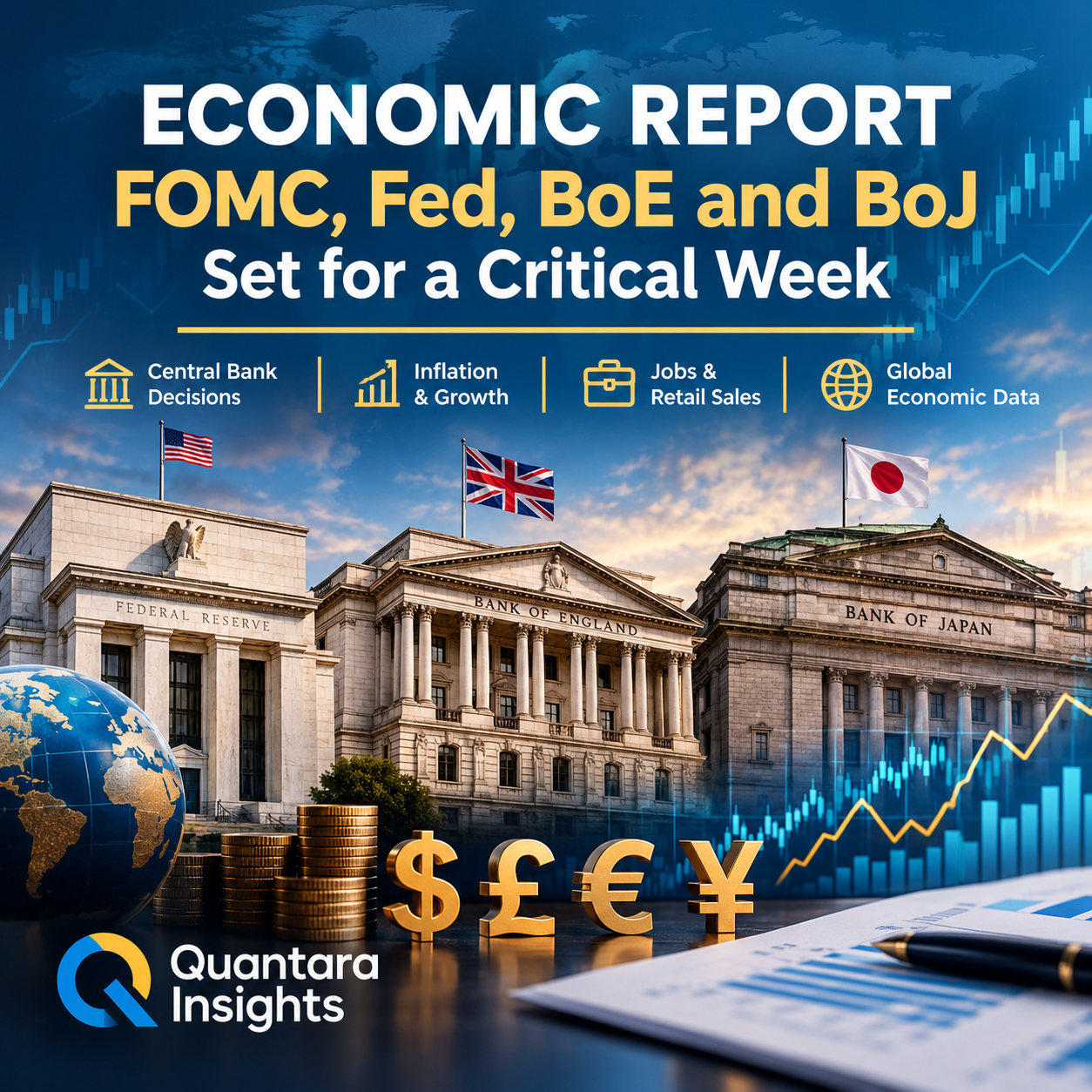 Economic Report: FOMC, Fed, BoE and BoJ take centre stage as global markets assess monetary policy, inflation and economic data.
