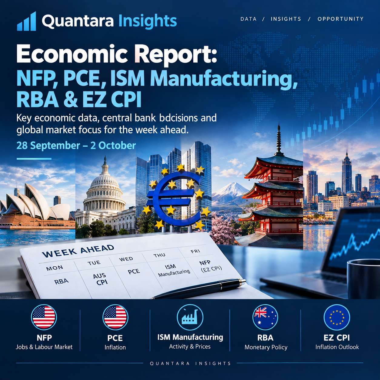 Economic Report: NFP, PCE, ISM Manufacturing, RBA and EZ CPI headline the key economic events for 28 September–2 October.