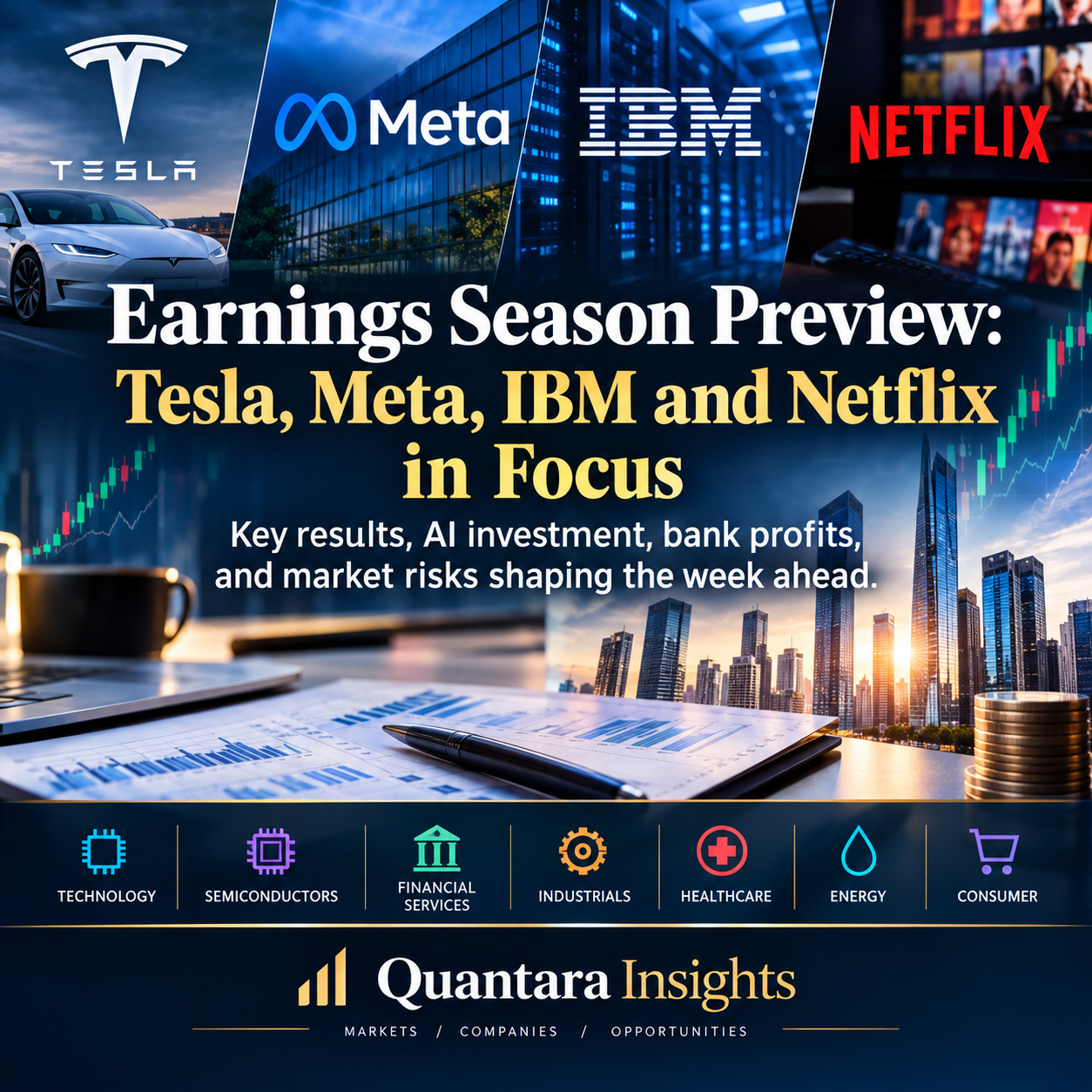 Earnings Season puts Tesla, Meta, IBM and Netflix in focus as investors assess corporate results, AI investment, bank profits and market risks.