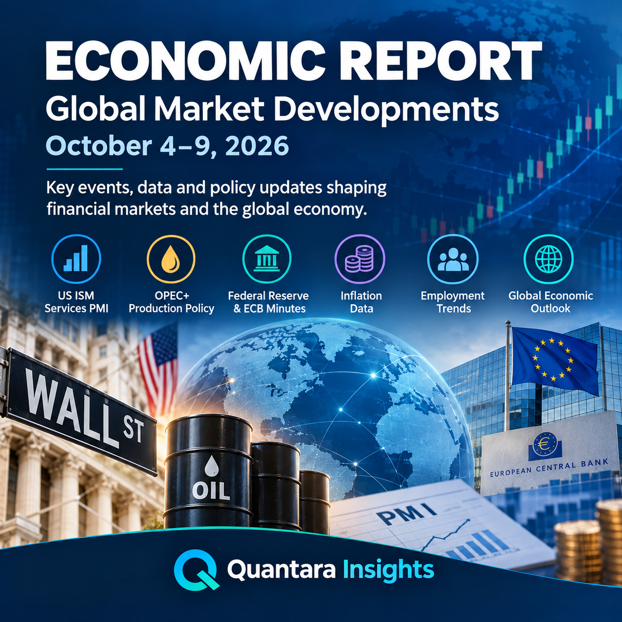 Stay informed on the key economic events shaping global markets from October 4–9, 2026, including central bank updates, inflation data, employment trends, and OPEC+ production policy. Presented by Quantara Insights.