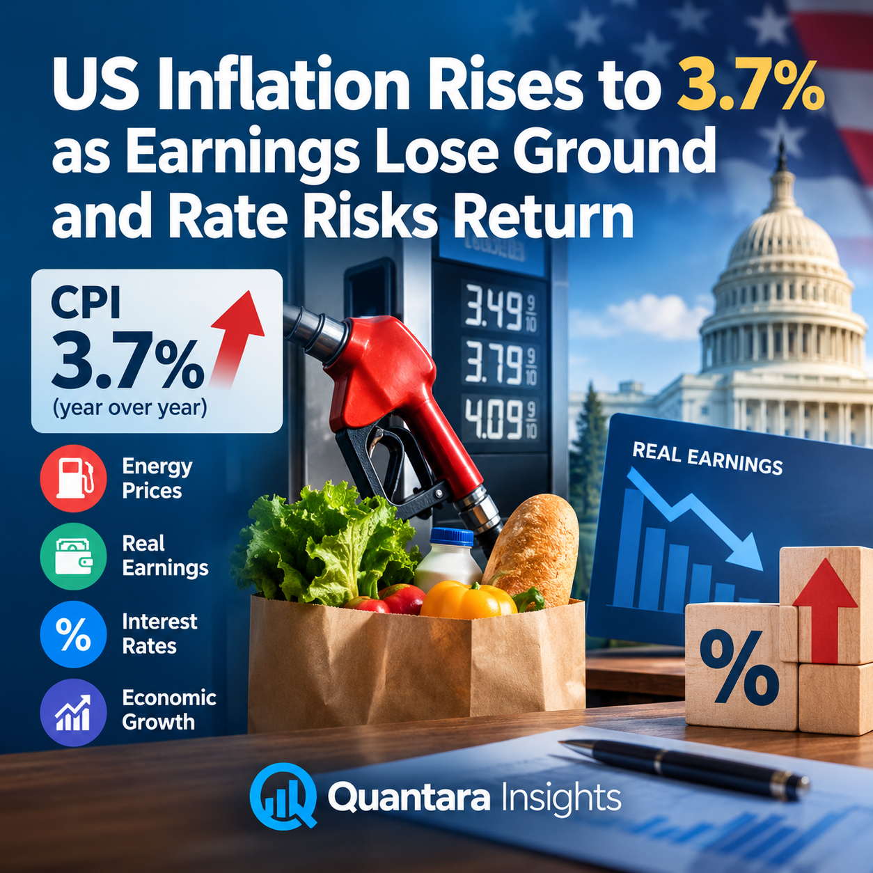US inflation reached 3.7% in September 2026 as rising energy prices and declining real earnings renewed attention on interest rates and economic growth. | Quantara Insights