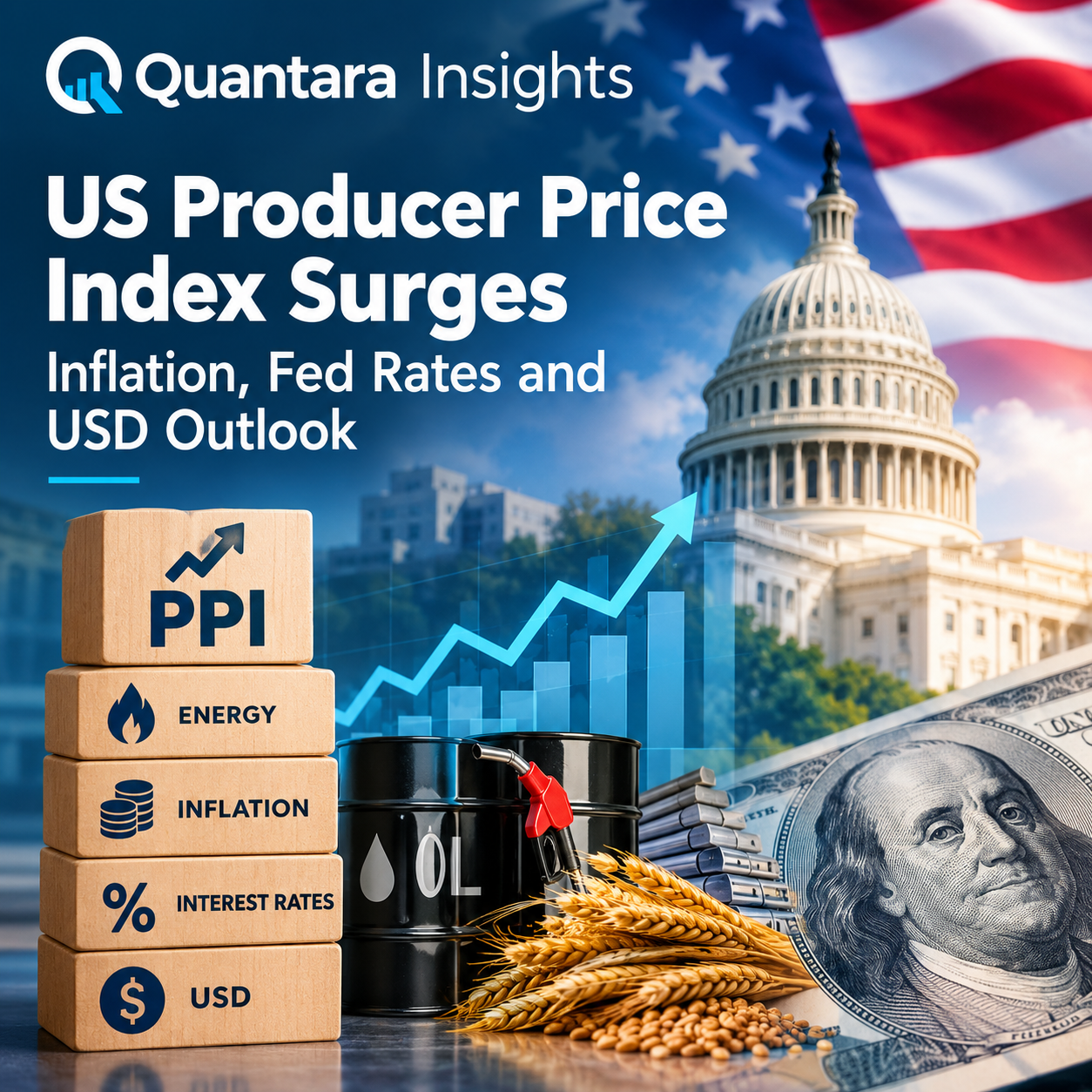 The September 2026 US Producer Price Index rose 1.3% month over month, driven largely by higher energy prices. Quantara Insights examines the potential implications for inflation, Federal Reserve interest rates, and the US dollar.