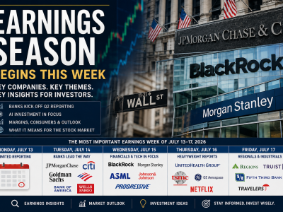 Earnings Season 2026 preview featuring JPMorgan Chase, BlackRock, Morgan Stanley and the major companies reporting second-quarter earnings during the week of July 13–17, 2026.