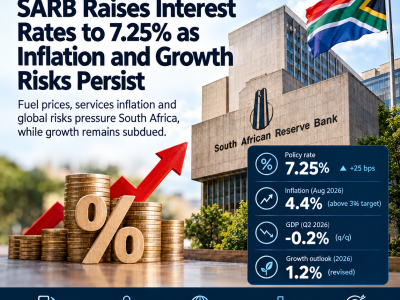 SARB raises interest rates to 7.25% as inflation and growth risks persist in South Africa