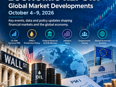 Weekly global economic report graphic for October 4–9, 2026, highlighting global market developments, US ISM Services PMI, OPEC+ production policy, central bank minutes, inflation data, and employment trends by Quantara Insights.
