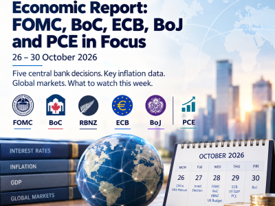 Quantara Insights Economic Report for October 26–30, 2026, covering FOMC, BoC, RBNZ, ECB, BoJ, PCE inflation, interest rates, and global economic events.
