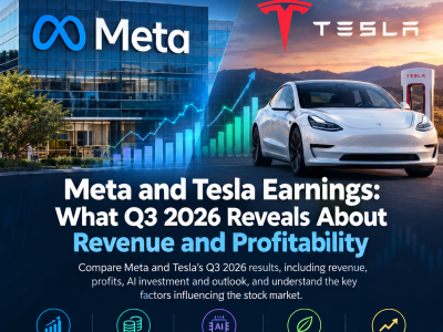 Meta and Tesla Q3 2026 earnings comparison featuring revenue, profitability, AI investment, and stock market outlook by Quantara Insights