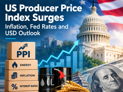 Quantara Insights graphic illustrating the September 2026 US Producer Price Index surge, energy costs, inflation, Federal Reserve interest rates, and USD outlook.