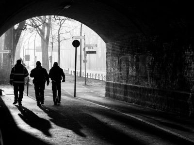 tunnel, people, the shade, light, city, cityscape, black and white, tunnel, people, people, people, people, people