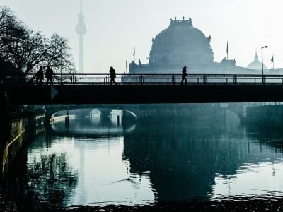 city, berlin, haze, people, bridge, flow, silhouette, fog, morning mood, berlin, berlin, berlin, berlin, berlin