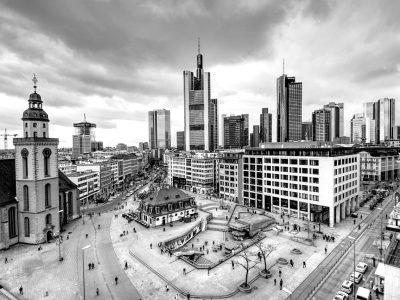 citiyscape, frankfurt, hauptwache, towers, town, sky, nature, germany, building, center, architecture, skyline, finance, gray sky, gray building, gray finance