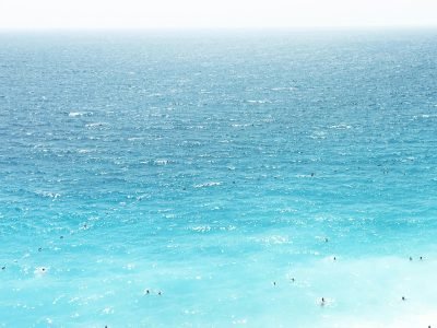 Stunning aerial shot of people enjoying the turquoise waters near Kaş, Turkey.