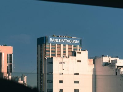 Skyscrapers in Buenos Aires cityscape featuring Banco Patagonia building.