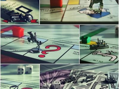 Detailed close-up shots of Monopoly board, tokens, and money for game enthusiasts.